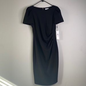 Calvin Klein Solid Sheath Dress With Side Ruche